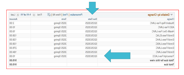 Screenshot of Charges Due Page